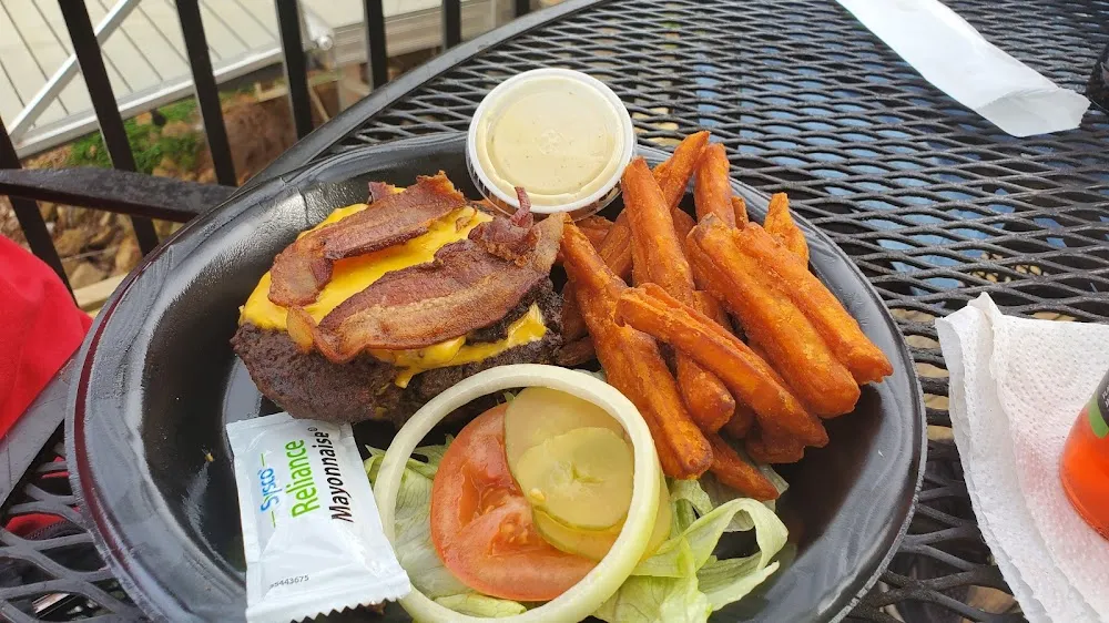 Triple Smash Burger Sans Bun with Sweet Potato Fries